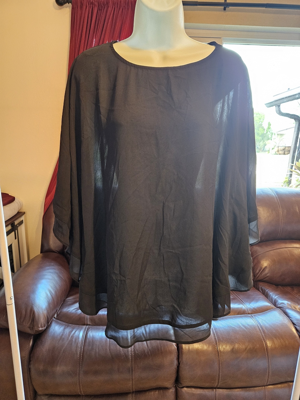 Gigio USA Black Women’s Sheer Blouse Ruffle Bottom- Lightweight Layering Top
